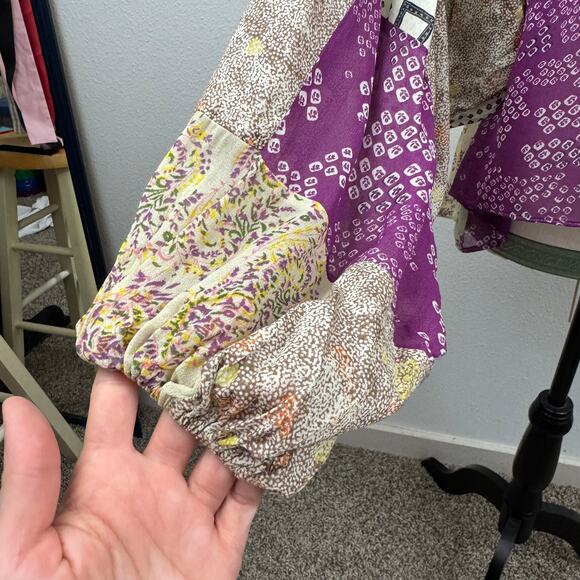 Zara Boho Patchwork Tie Front Blouse - Picture 4 of 7